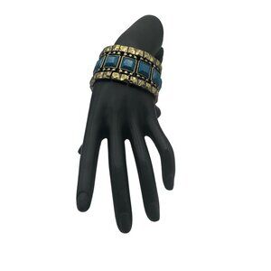 Maurices Stretch Bracelet Gold Tone Blue Square Accents Wide Statement Design